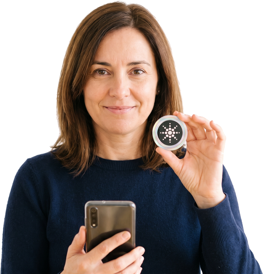Le sticker Quelldot en main