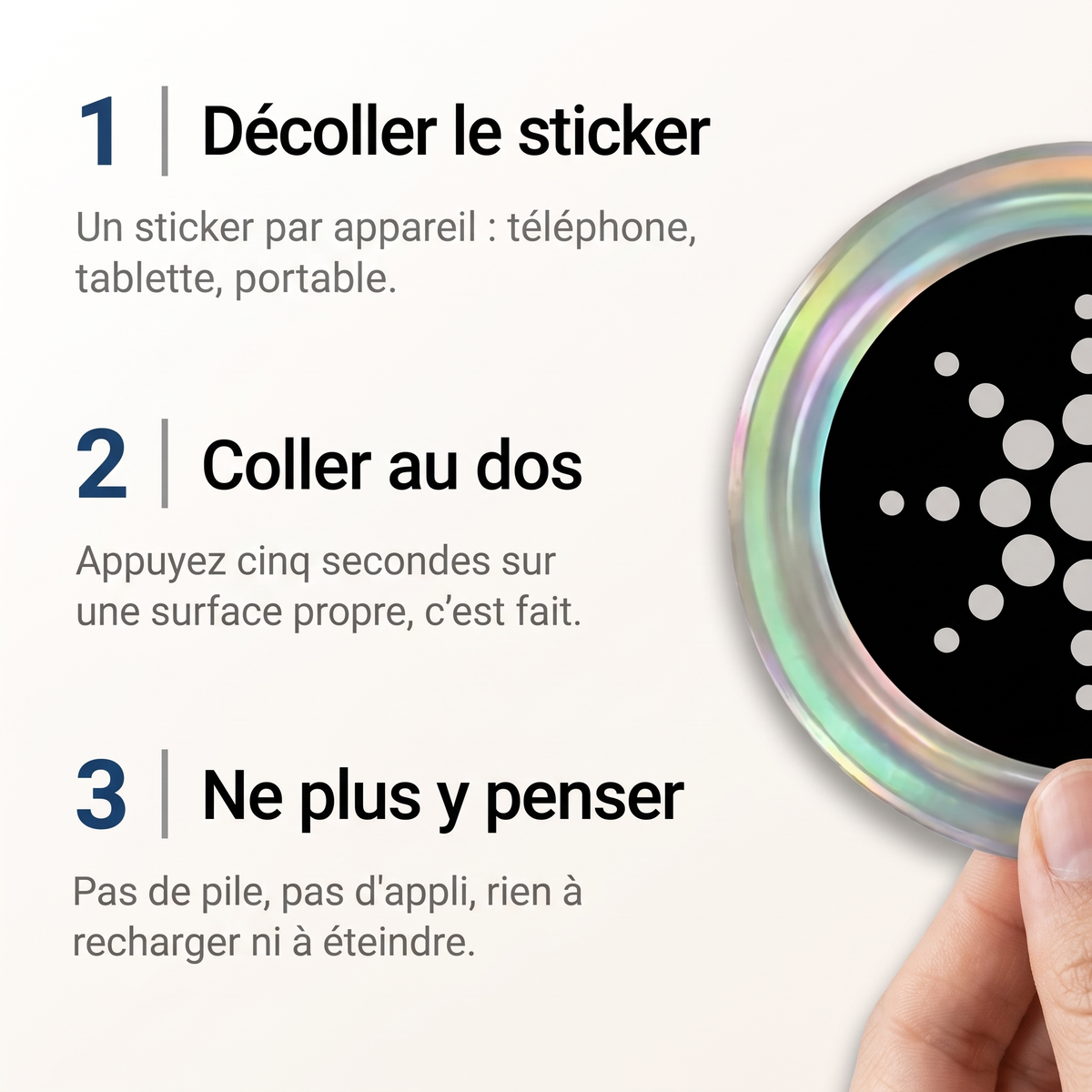 Mode d'emploi : coller le sticker au dos de l'appareil